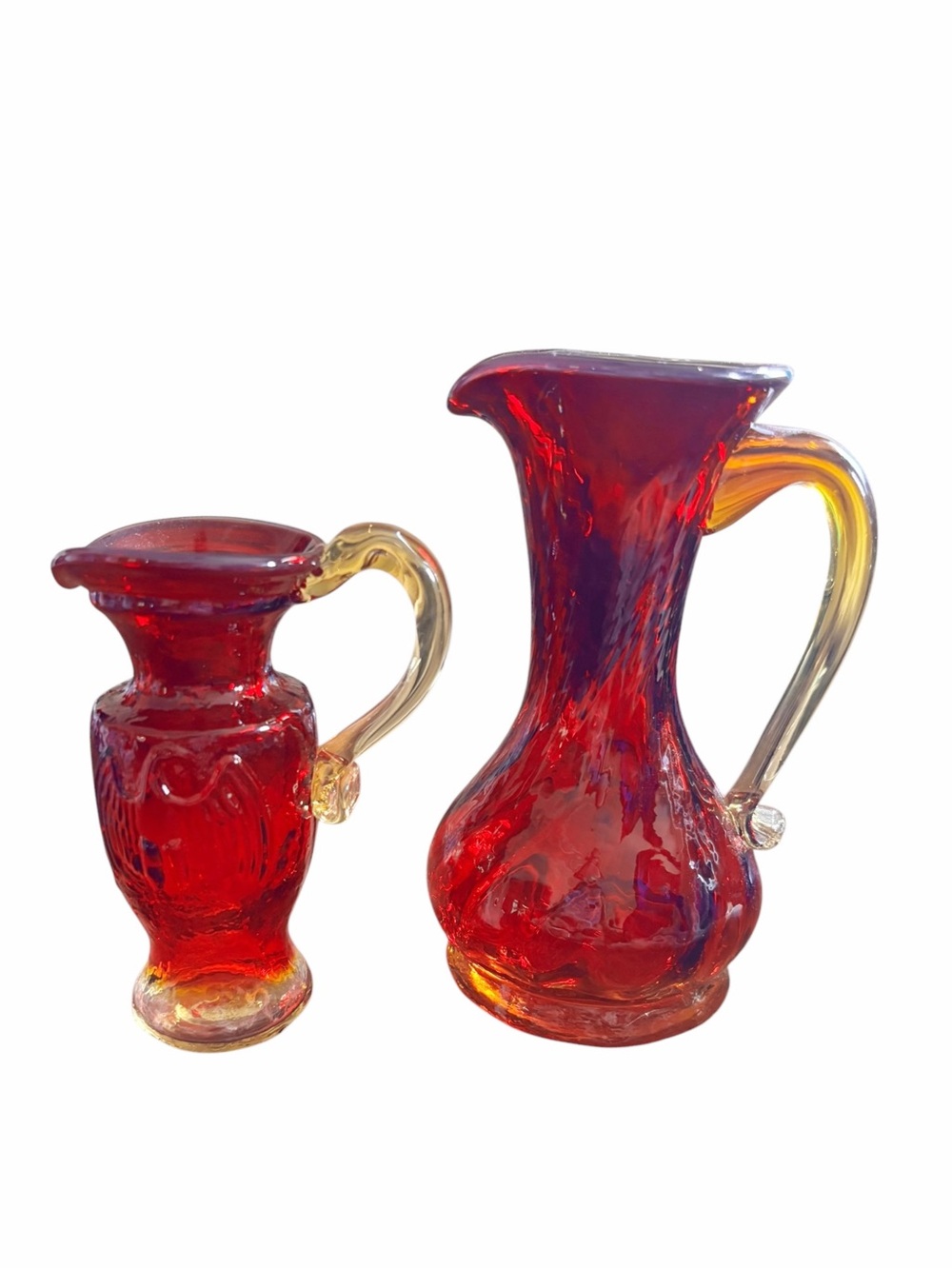 Set of two Amberina art glass pitchers|  Kanawha Glass Company